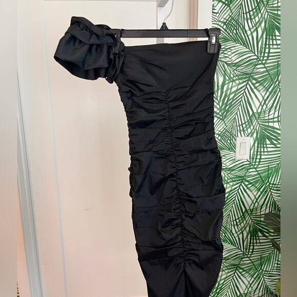 Cache Black Ruffle One Shoulder Ruched Mini Dress Size 0 - Picture 3 of 9